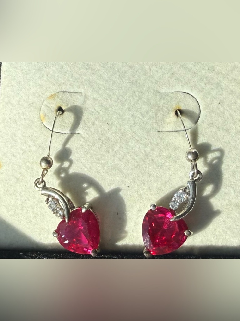 Heart-Shaped Ruby Drop Earrings w/Diamond accents
